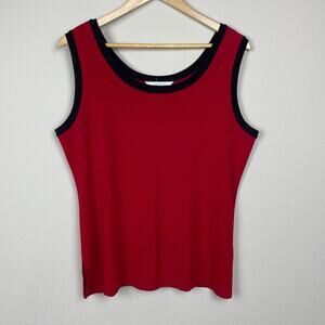 Exclusively Misook Tank Top Size L Red Black Trim Career Classic Minimalist‎